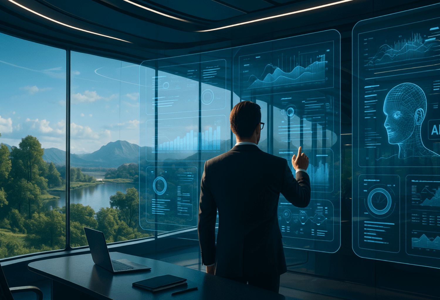 AI strategist designing precise prompts on multiple screens
