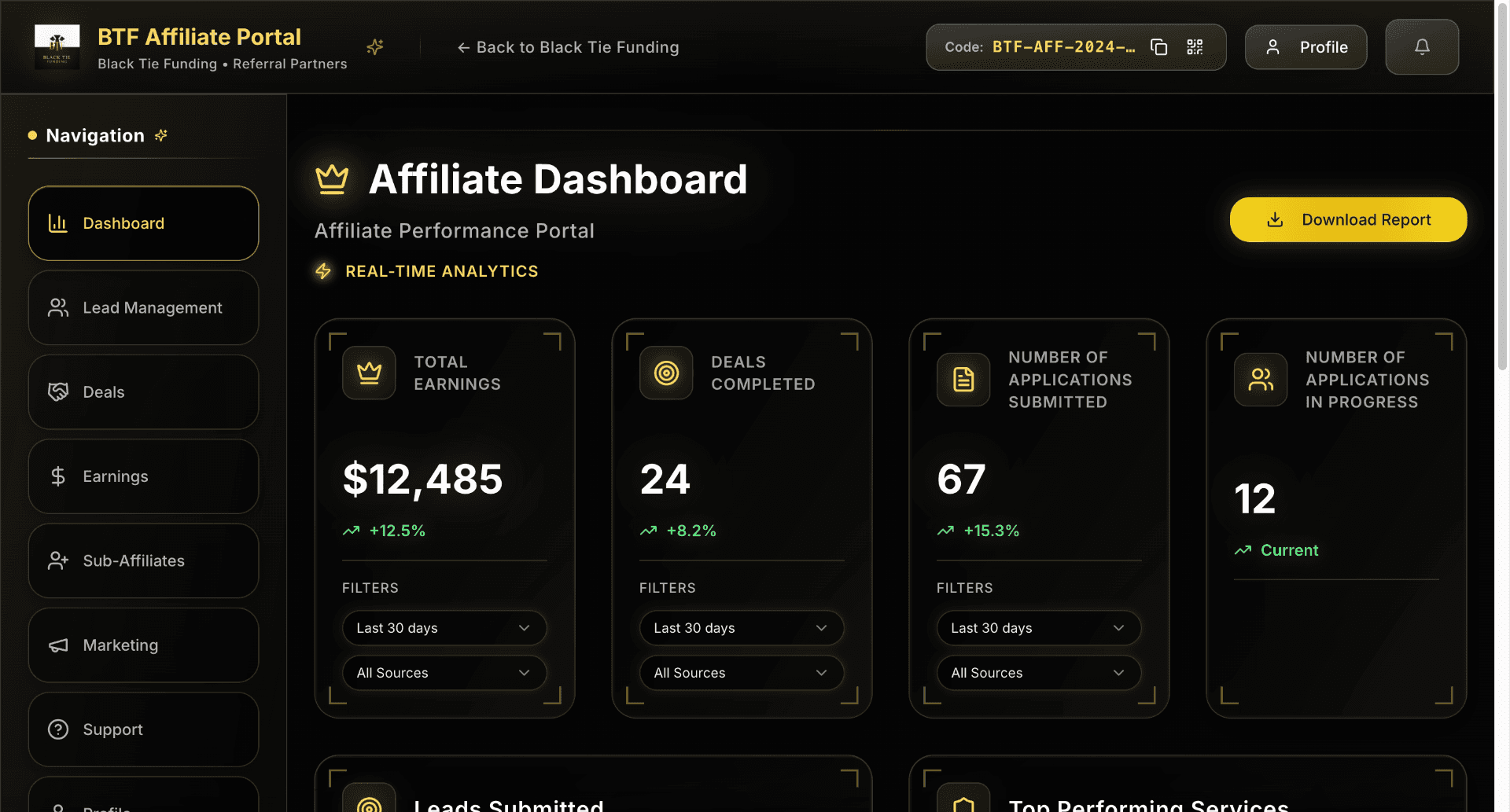 Black Tie Affiliate Portal project