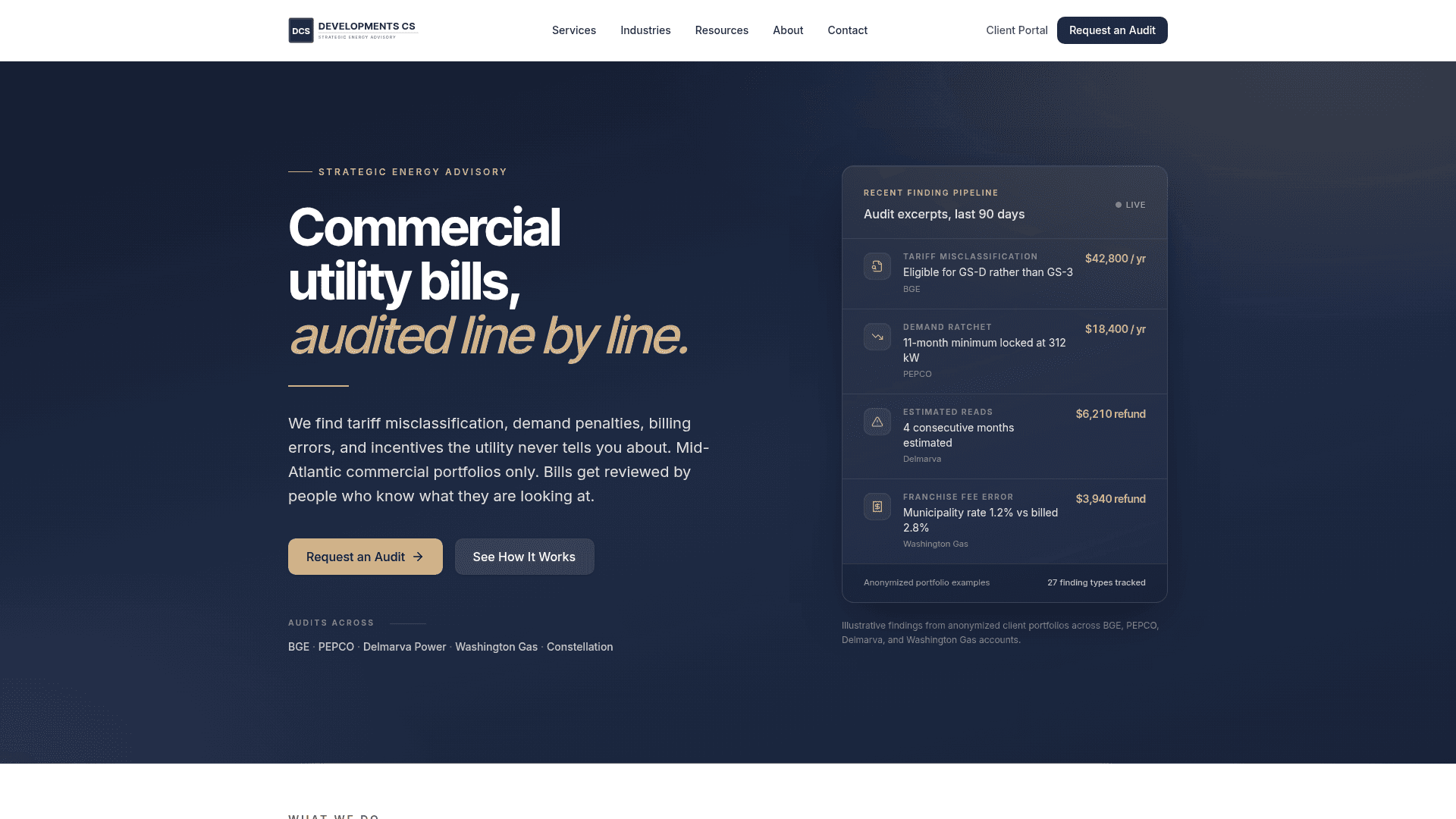 Developments CS strategic energy advisory homepage rebuilt by Own The Climb